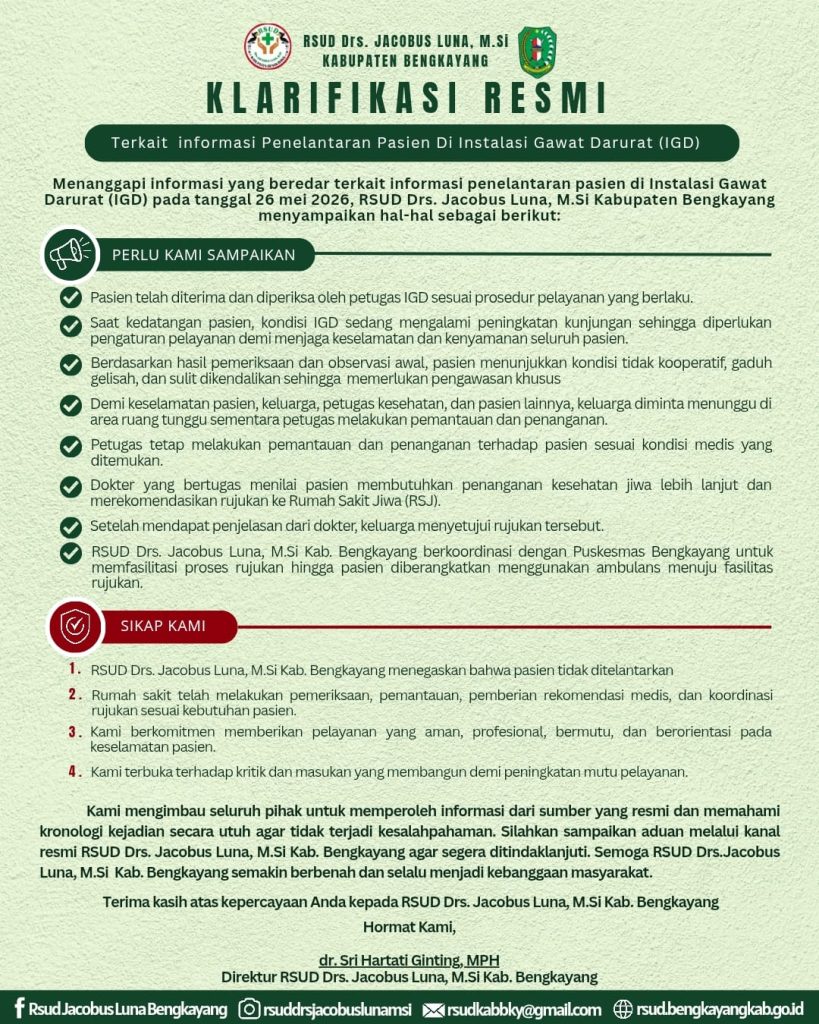 Klarifikasi Resmi RSUD Drs. Jacobus Luna, M.Si Kabupaten Bengkayang